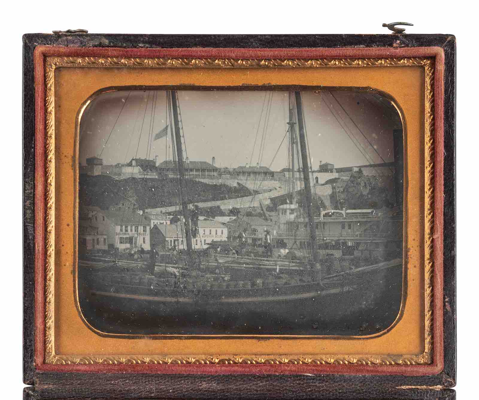 Quarter plate daguerreotype, possibly the earliest known photograph of Fort Mackinac, Michigan. 1855 or later.