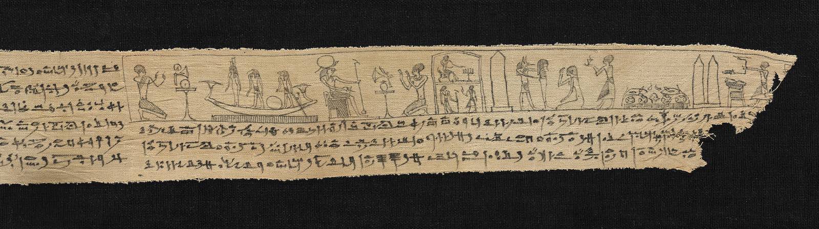 Mummy wrapping of Petosiris, Son of Tetosiris (detail), Egyptian, 332-100BC. Ink on linen.