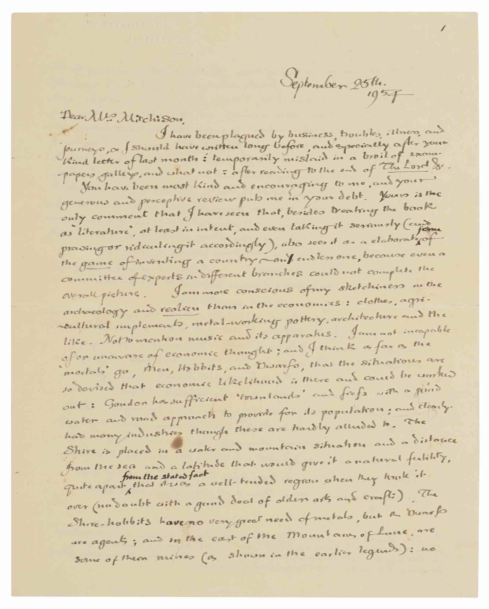 J.R.R. Tolkien letter