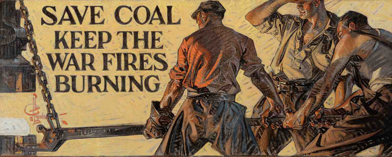 Joseph Christian Leyendecker's 1917 original oil painting for the poster Save Coal: Keep the War Fires Burning