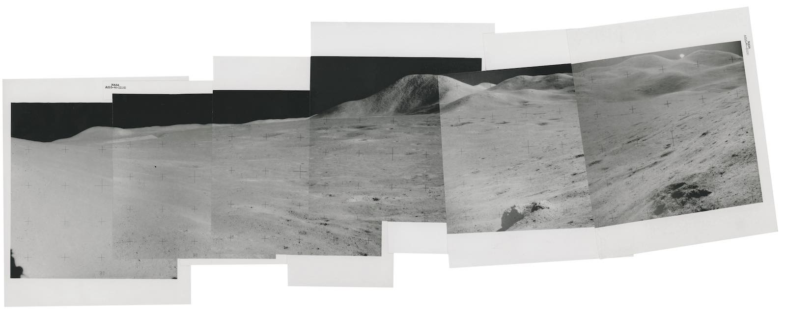 The spectacular Hadley-Apennine Valley, Apollo 15 landing site, original panorama captured by James Irwin. Lunar panoramas taken by astronauts were used to reconstruct the geological features of the explored sites.