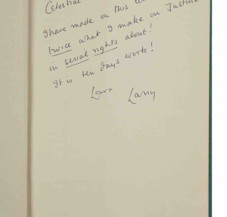 Esprit de Corps(London, Faber and Faber, 1957), inscribed by Durrell to Miller.